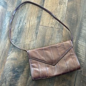 Vintage Metallic Shimmery Embossed Leather Envelope Crossbody Purse Large Clutch